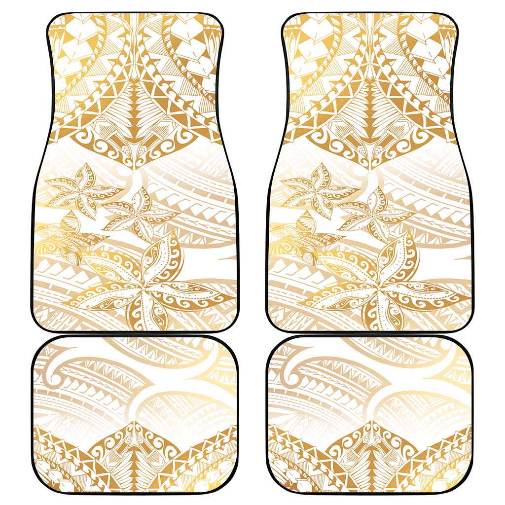 White and Gold Polynesia Car Mats Plumeria Tattoo With Polynesian Pattern LT14 - Polynesian Pride