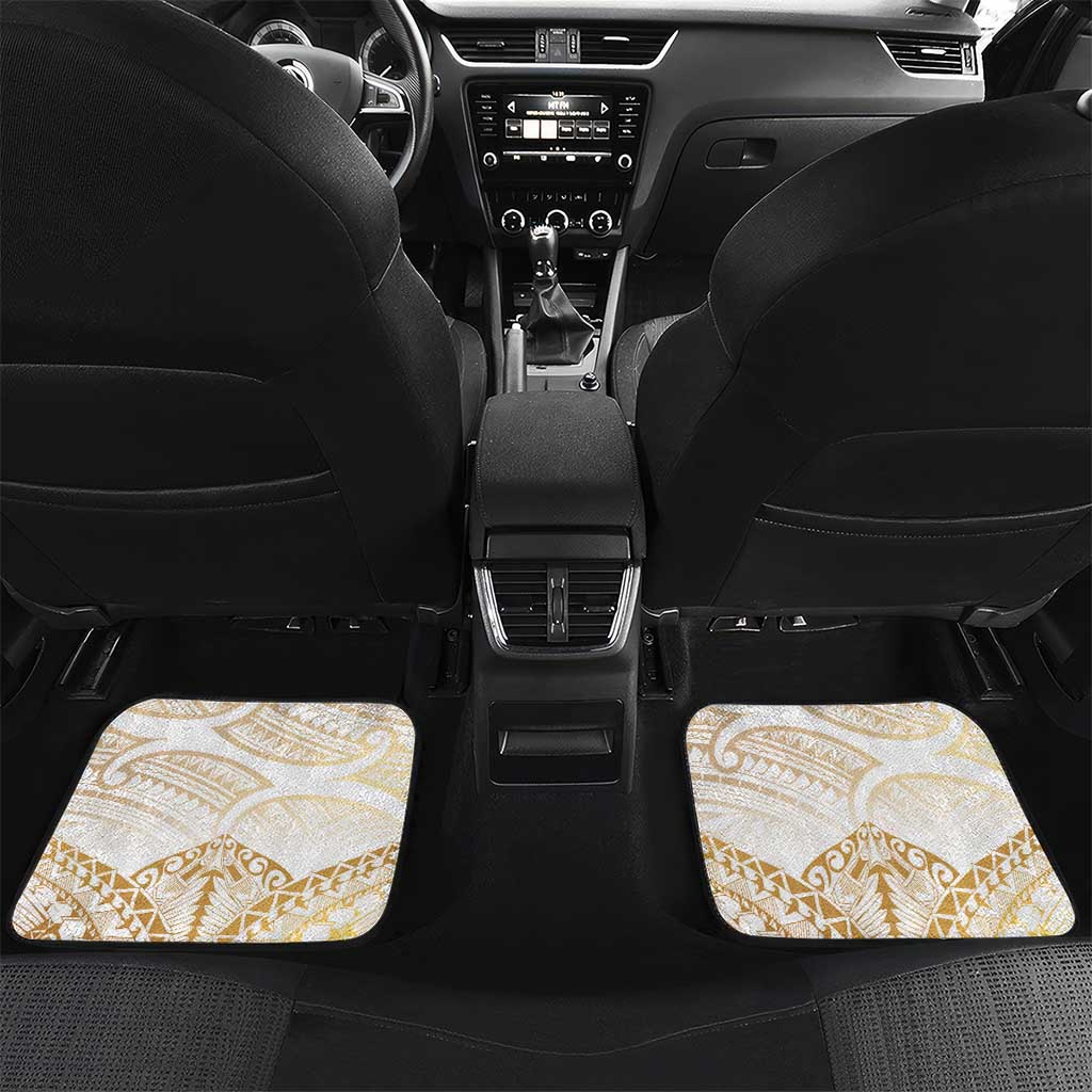 White and Gold Polynesia Car Mats Plumeria Tattoo With Polynesian Pattern LT14 Set 2pcs - Back White - Polynesian Pride