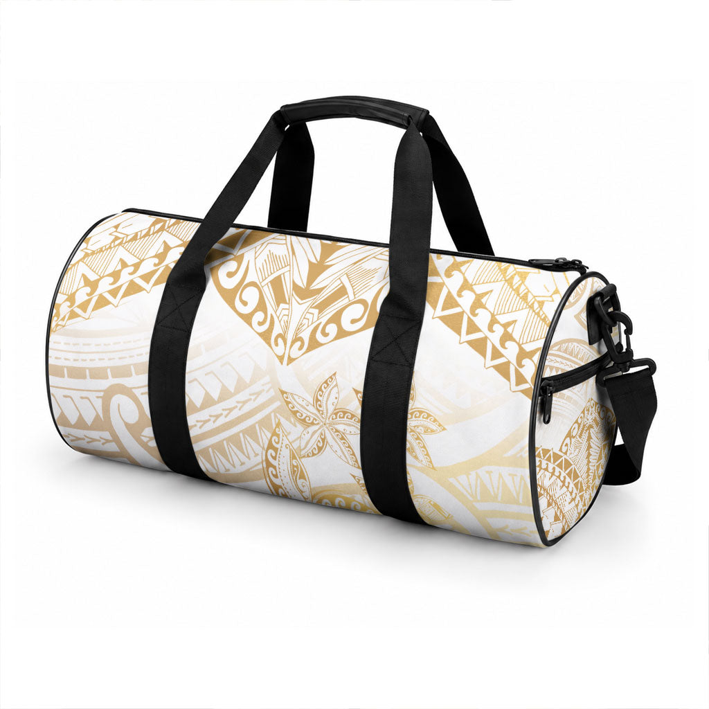 White and Gold Polynesia Duffle Bag Plumeria Tattoo With Polynesian Pattern LT14 - Polynesian Pride