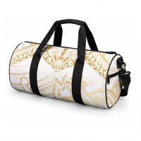 White and Gold Polynesia Duffle Bag Plumeria Tattoo With Polynesian Pattern LT14 - Polynesian Pride