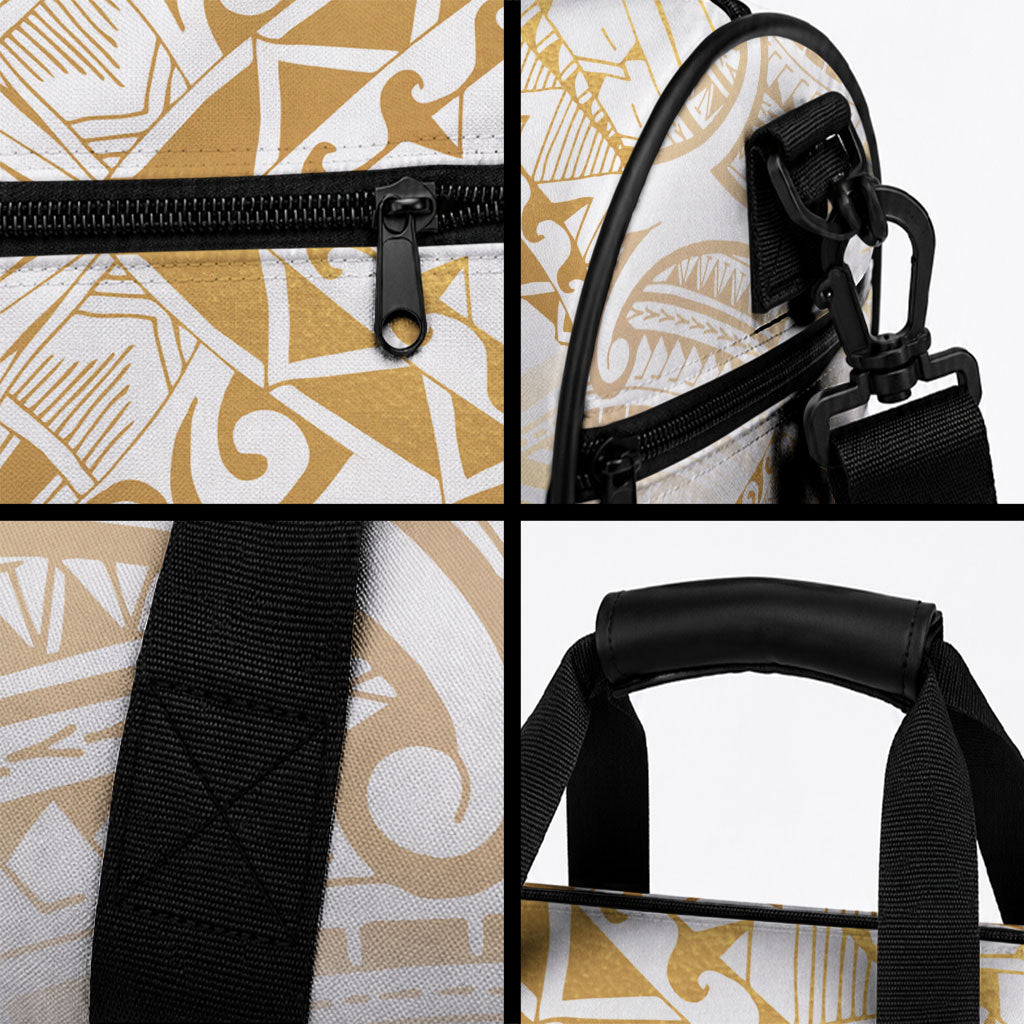 White and Gold Polynesia Duffle Bag Plumeria Tattoo With Polynesian Pattern LT14 - Polynesian Pride