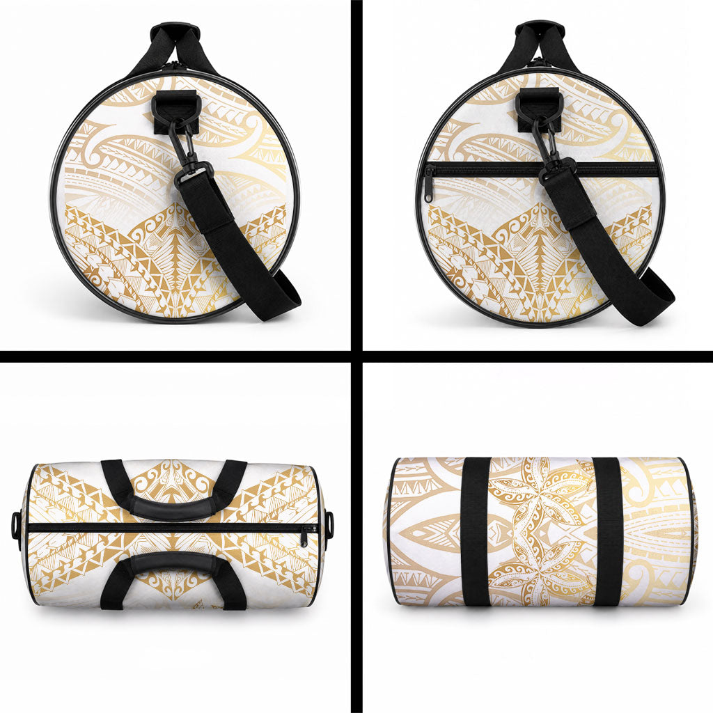 White and Gold Polynesia Duffle Bag Plumeria Tattoo With Polynesian Pattern LT14 - Polynesian Pride