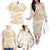 White and Gold Polynesia Family Matching Off The Shoulder Long Sleeve Dress and Hawaiian Shirt Plumeria Tattoo With Polynesian Pattern