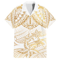 White and Gold Polynesia Family Matching Off The Shoulder Long Sleeve Dress and Hawaiian Shirt Plumeria Tattoo With Polynesian Pattern