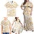 White and Gold Polynesia Family Matching Off Shoulder Maxi Dress and Hawaiian Shirt Plumeria Tattoo With Polynesian Pattern