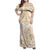 White and Gold Polynesia Family Matching Off Shoulder Maxi Dress and Hawaiian Shirt Plumeria Tattoo With Polynesian Pattern