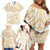 White and Gold Polynesia Family Matching Off Shoulder Short Dress and Hawaiian Shirt Plumeria Tattoo With Polynesian Pattern