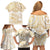 White and Gold Polynesia Family Matching Off Shoulder Short Dress and Hawaiian Shirt Plumeria Tattoo With Polynesian Pattern