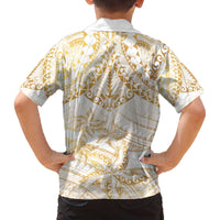 White and Gold Polynesia Family Matching Puletasi and Hawaiian Shirt Plumeria Tattoo With Polynesian Pattern LT14 - Polynesian Pride