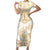 White and Gold Polynesia Family Matching Short Sleeve Bodycon Dress and Hawaiian Shirt Plumeria Tattoo With Polynesian Pattern