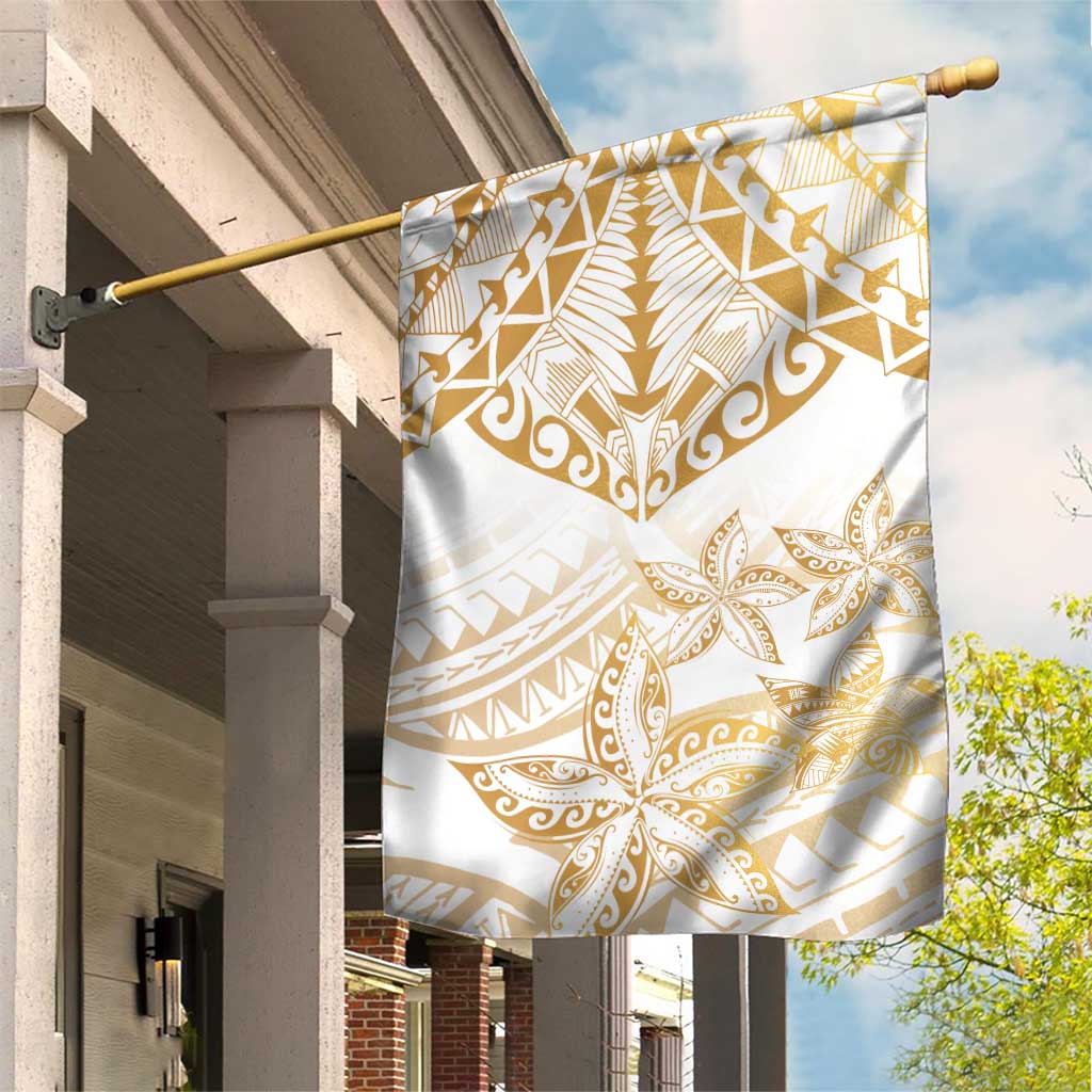 White and Gold Polynesia Garden Flag Plumeria Tattoo With Polynesian Pattern LT14 House Flag White - Polynesian Pride