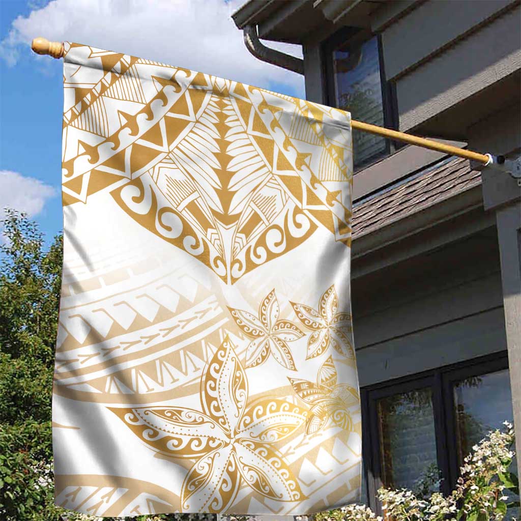 White and Gold Polynesia Garden Flag Plumeria Tattoo With Polynesian Pattern LT14 - Polynesian Pride