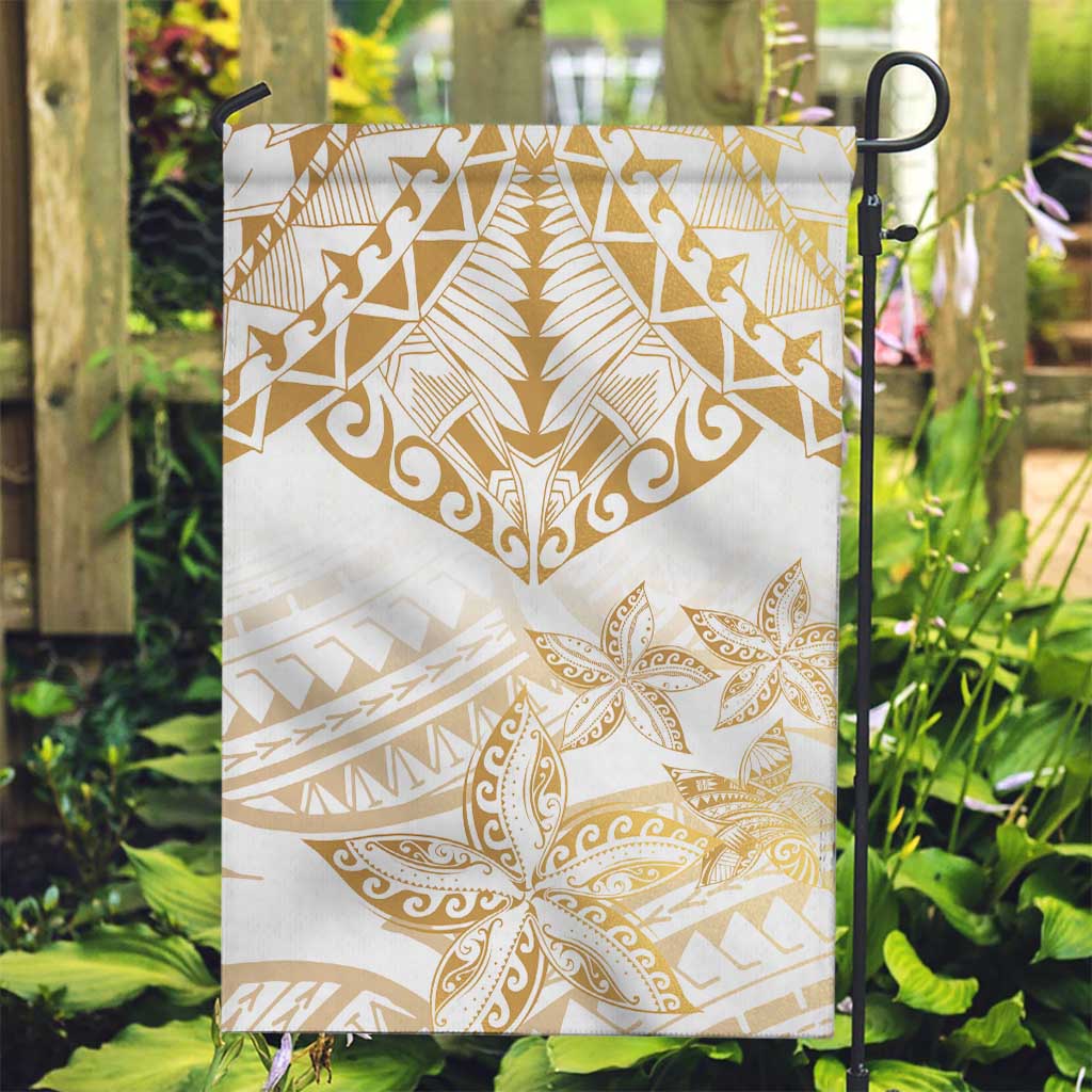 White and Gold Polynesia Garden Flag Plumeria Tattoo With Polynesian Pattern LT14 Garden Flag White - Polynesian Pride