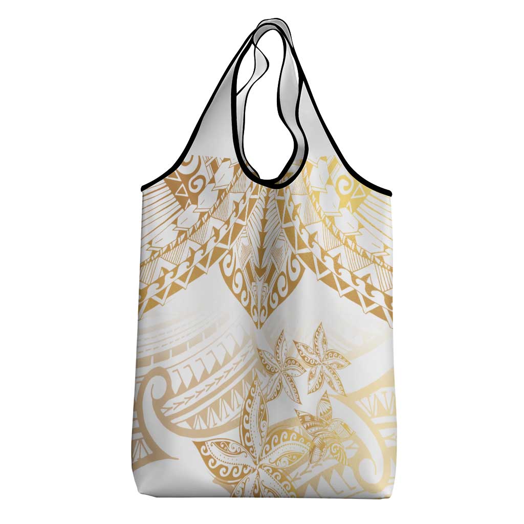 White and Gold Polynesia Grocery Bag Plumeria Tattoo With Polynesian Pattern LT14 - Polynesian Pride