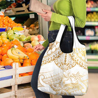 White and Gold Polynesia Grocery Bag Plumeria Tattoo With Polynesian Pattern LT14 - Polynesian Pride