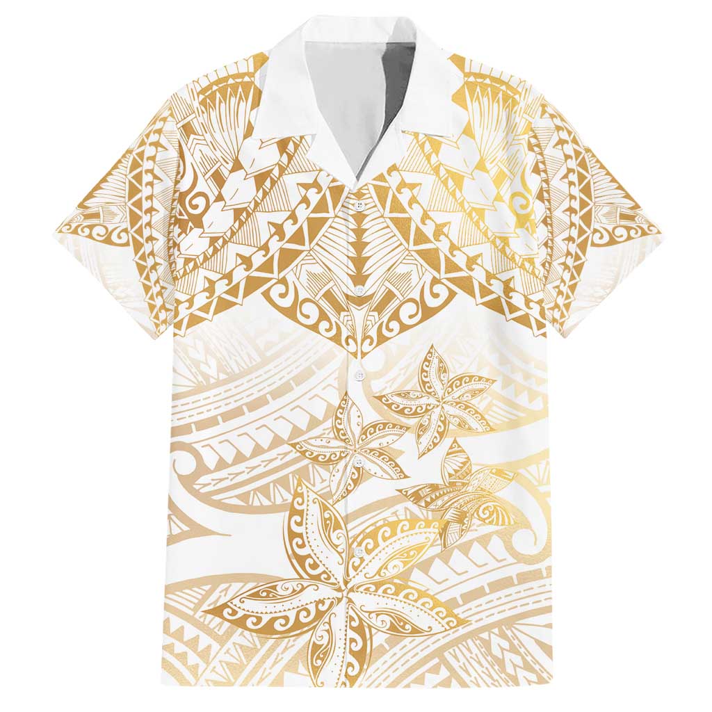 White and Gold Polynesia Hawaiian Shirt Plumeria Tattoo With Polynesian Pattern