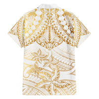White and Gold Polynesia Hawaiian Shirt Plumeria Tattoo With Polynesian Pattern LT14 - Polynesian Pride