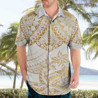 White and Gold Polynesia Hawaiian Shirt Plumeria Tattoo With Polynesian Pattern LT14 - Polynesian Pride