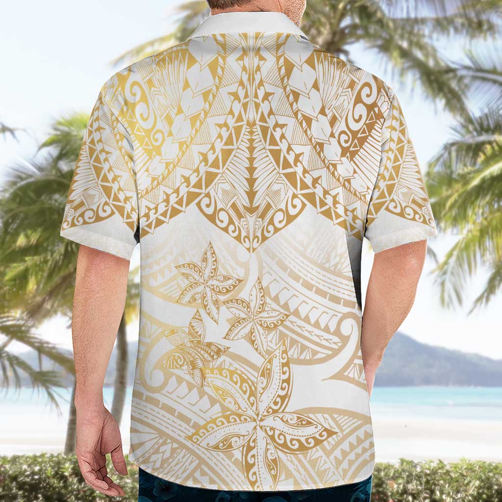 White and Gold Polynesia Hawaiian Shirt Plumeria Tattoo With Polynesian Pattern LT14 - Polynesian Pride