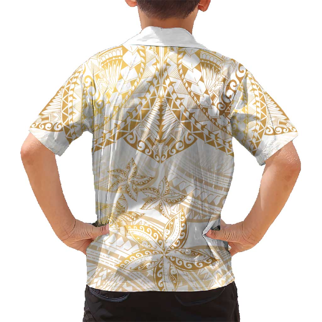 White and Gold Polynesia Hawaiian Shirt Plumeria Tattoo With Polynesian Pattern LT14 - Polynesian Pride