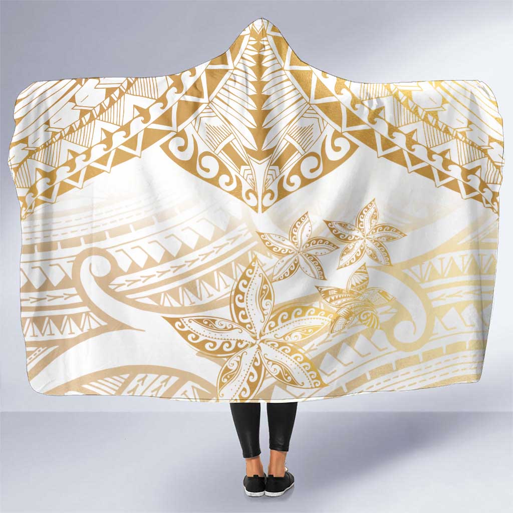 White and Gold Polynesia Hooded Blanket Plumeria Tattoo With Polynesian Pattern LT14 One Size White - Polynesian Pride