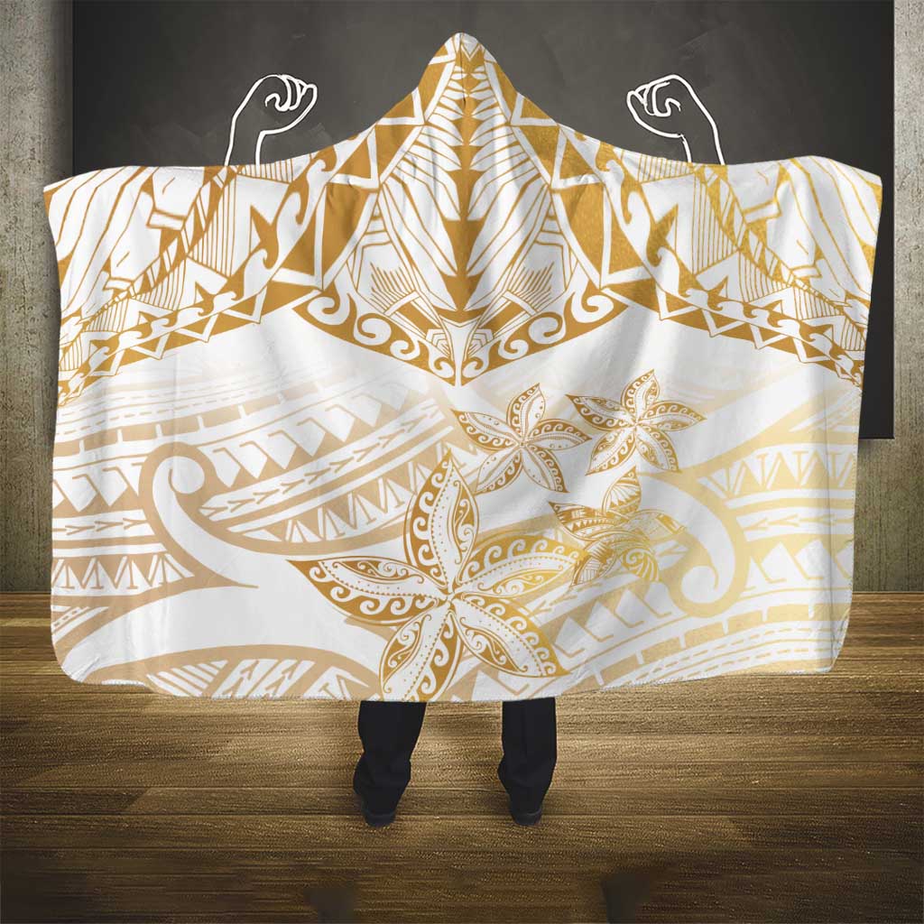 White and Gold Polynesia Hooded Blanket Plumeria Tattoo With Polynesian Pattern LT14 - Polynesian Pride