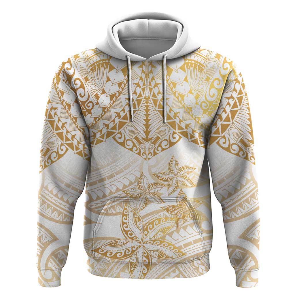 White and Gold Polynesia Hoodie Plumeria Tattoo With Polynesian Pattern