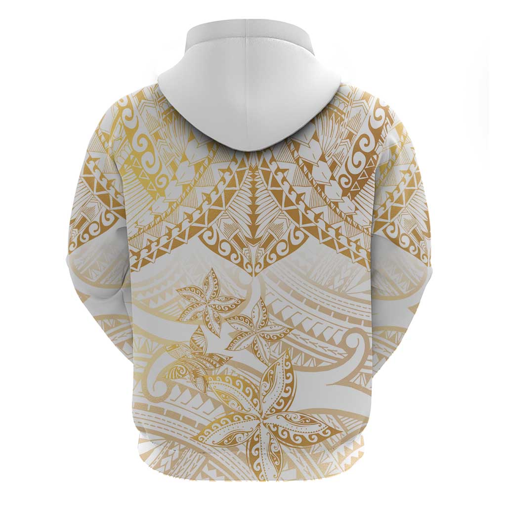 White and Gold Polynesia Hoodie Plumeria Tattoo With Polynesian Pattern