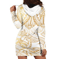 White and Gold Polynesia Hoodie Dress Plumeria Tattoo With Polynesian Pattern