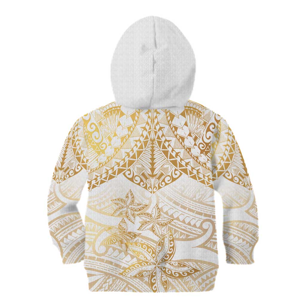 White and Gold Polynesia Kid Hoodie Plumeria Tattoo With Polynesian Pattern