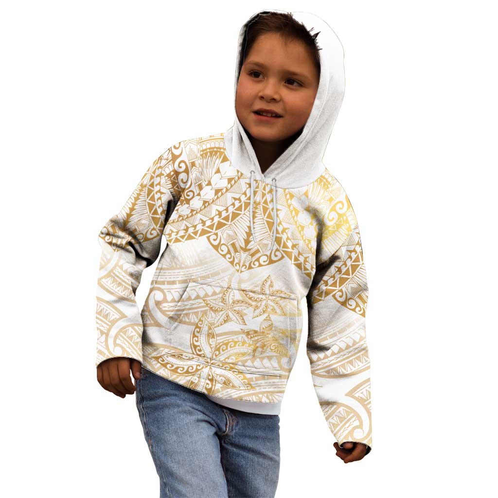 White and Gold Polynesia Kid Hoodie Plumeria Tattoo With Polynesian Pattern