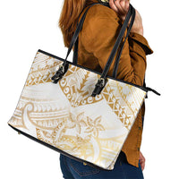 White and Gold Polynesia Leather Tote Bag Plumeria Tattoo With Polynesian Pattern LT14 - Polynesian Pride