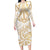 White and Gold Polynesia Long Sleeve Bodycon Dress Plumeria Tattoo With Polynesian Pattern