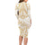 White and Gold Polynesia Long Sleeve Bodycon Dress Plumeria Tattoo With Polynesian Pattern