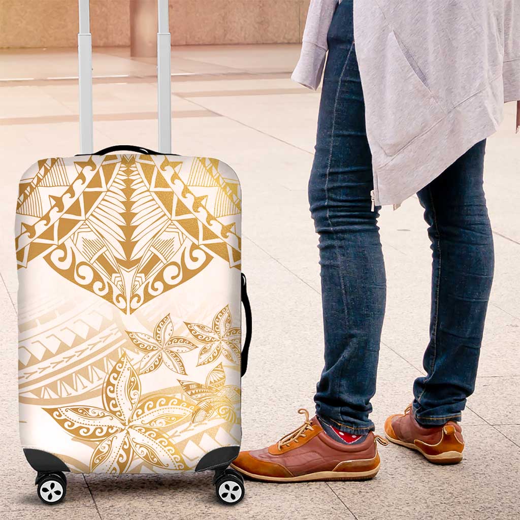 White and Gold Polynesia Luggage Cover Plumeria Tattoo With Polynesian Pattern