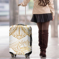 White and Gold Polynesia Luggage Cover Plumeria Tattoo With Polynesian Pattern