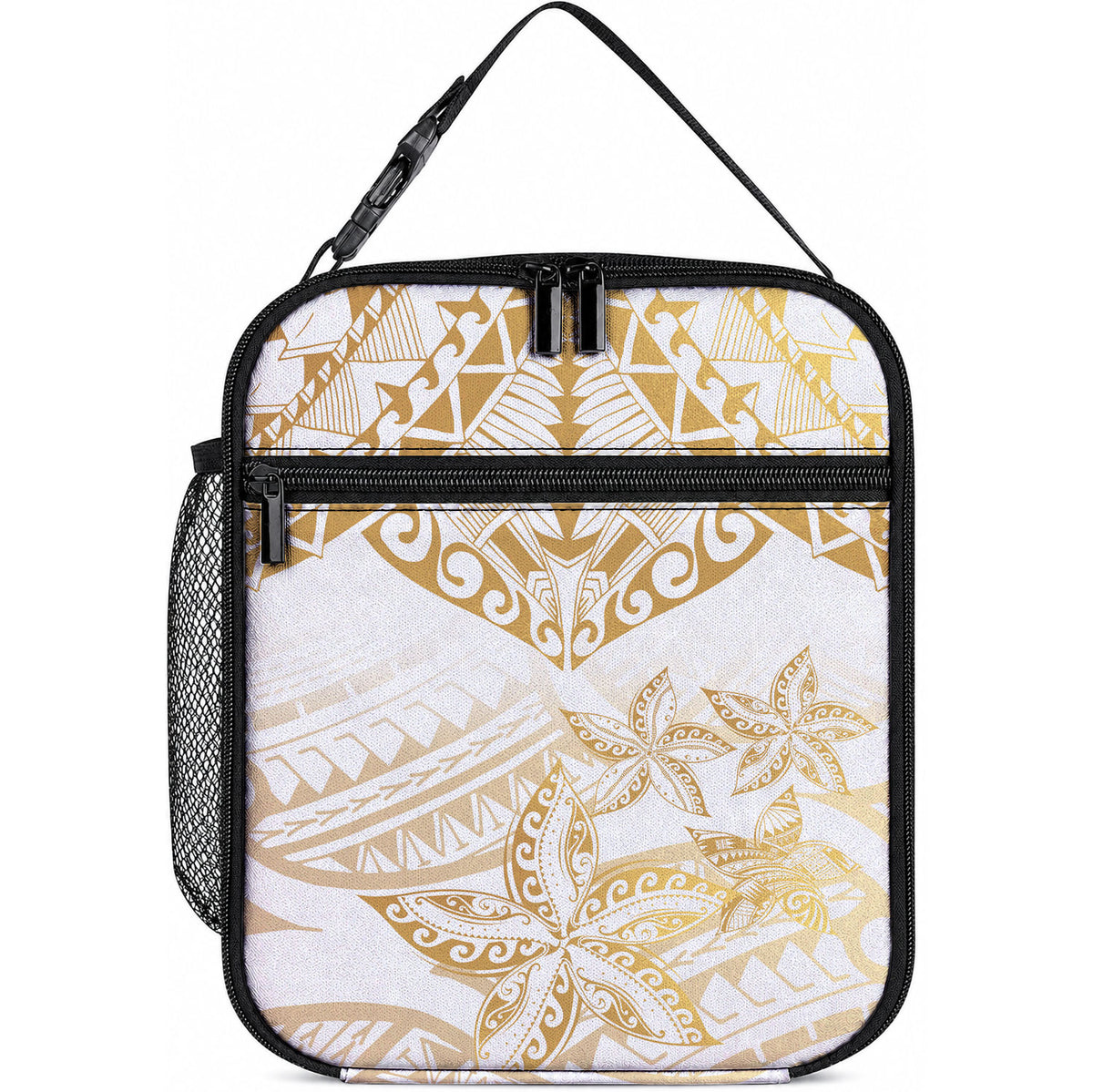 White and Gold Polynesia Lunch Bag Plumeria Tattoo With Polynesian Pattern LT14 10.2 × 8.3 × 4.3 inch White - Polynesian Pride
