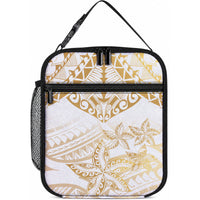 White and Gold Polynesia Lunch Bag Plumeria Tattoo With Polynesian Pattern LT14 10.2 × 8.3 × 4.3 inch White - Polynesian Pride