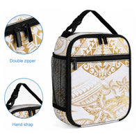 White and Gold Polynesia Lunch Bag Plumeria Tattoo With Polynesian Pattern LT14 - Polynesian Pride