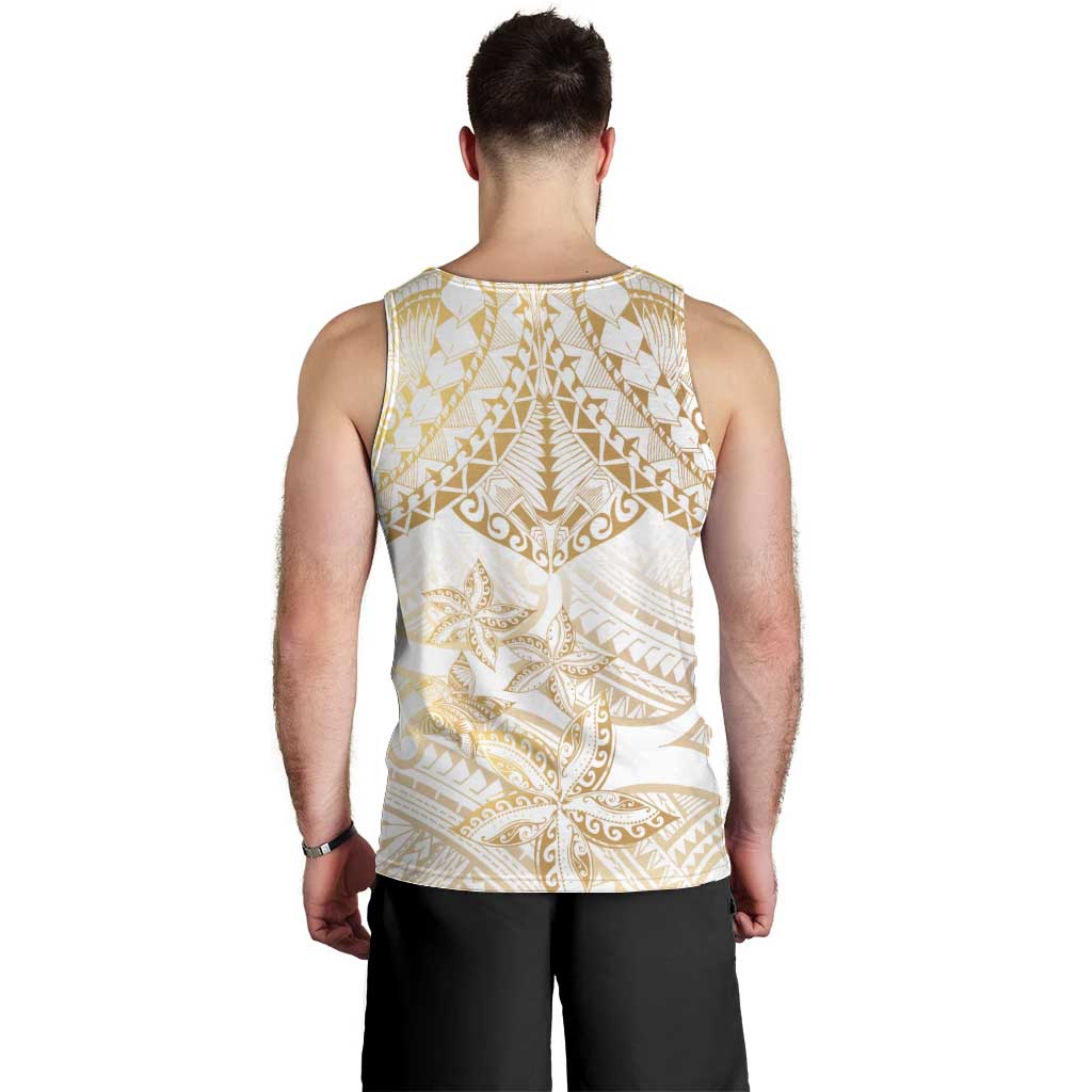 White and Gold Polynesia Men Tank Top Plumeria Tattoo With Polynesian Pattern LT14 - Polynesian Pride