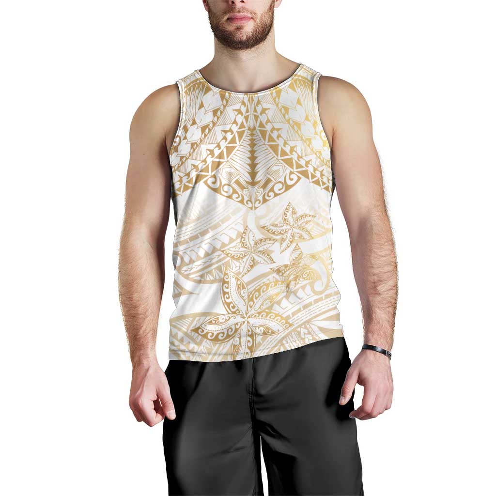 White and Gold Polynesia Men Tank Top Plumeria Tattoo With Polynesian Pattern LT14 - Polynesian Pride