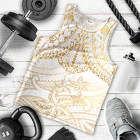 White and Gold Polynesia Men Tank Top Plumeria Tattoo With Polynesian Pattern LT14 - Polynesian Pride