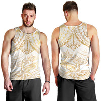 White and Gold Polynesia Men Tank Top Plumeria Tattoo With Polynesian Pattern LT14 - Polynesian Pride