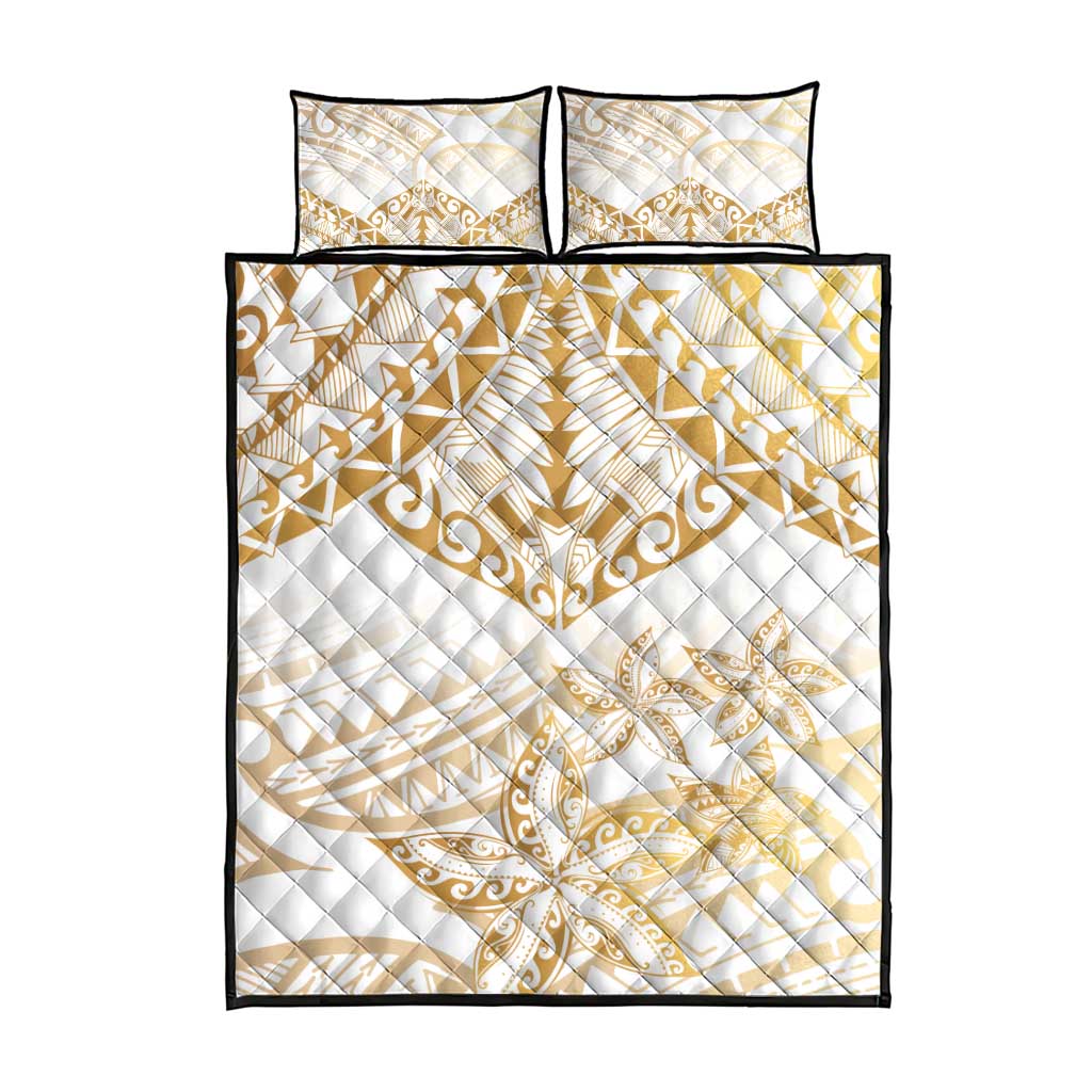White and Gold Polynesia Quilt Bed Set Plumeria Tattoo With Polynesian Pattern LT14 - Polynesian Pride
