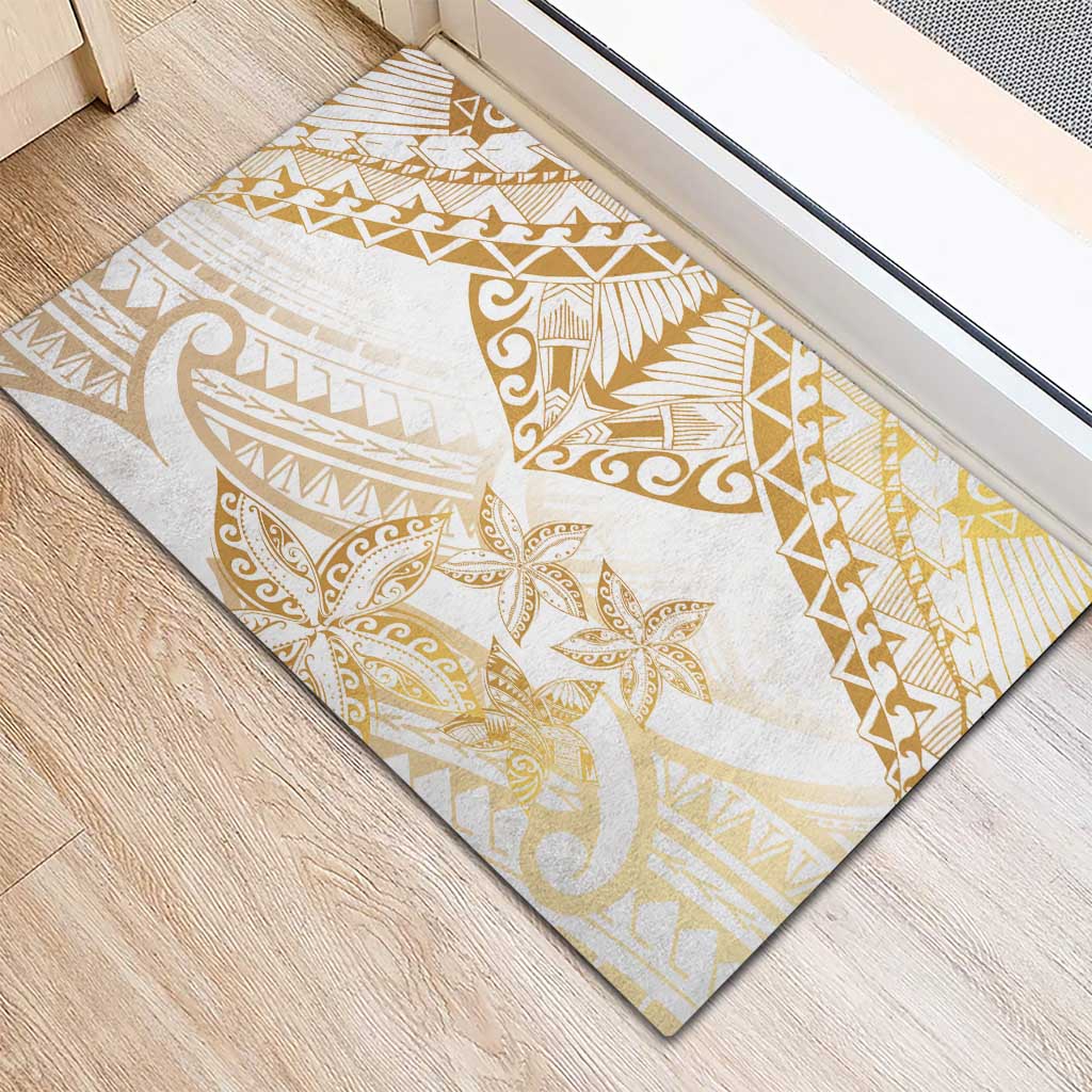 White and Gold Polynesia Rubber Doormat Plumeria Tattoo With Polynesian Pattern LT14 - Polynesian Pride