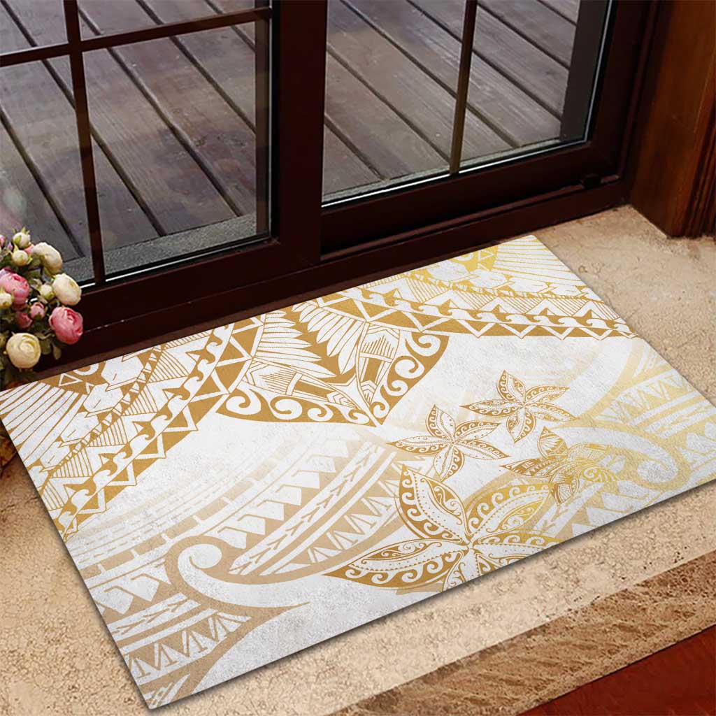 White and Gold Polynesia Rubber Doormat Plumeria Tattoo With Polynesian Pattern LT14 - Polynesian Pride