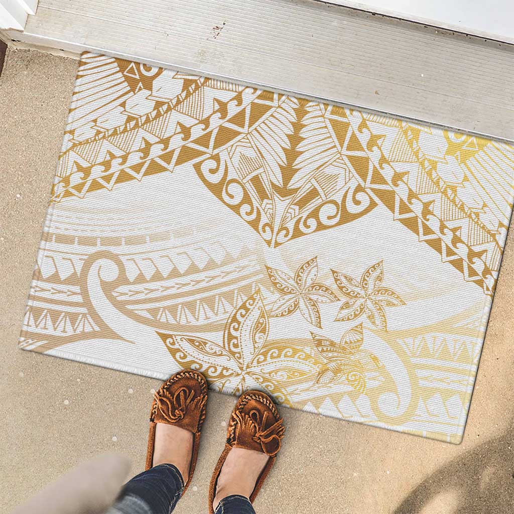 White and Gold Polynesia Rubber Doormat Plumeria Tattoo With Polynesian Pattern LT14 - Polynesian Pride