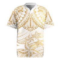 White and Gold Polynesia Rugby Jersey Plumeria Tattoo With Polynesian Pattern LT14 White - Polynesian Pride