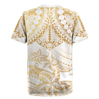 White and Gold Polynesia Rugby Jersey Plumeria Tattoo With Polynesian Pattern LT14 - Polynesian Pride