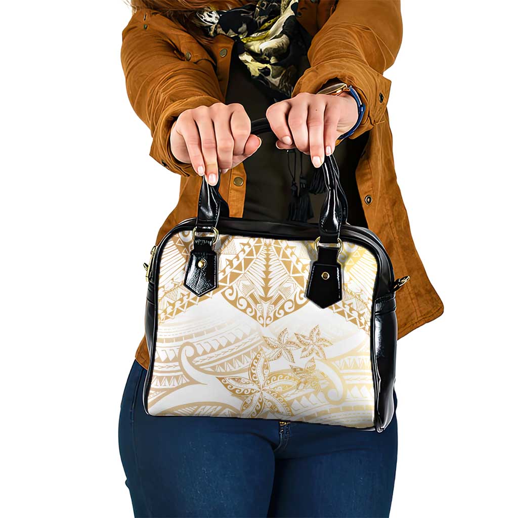 White and Gold Polynesia Shoulder Handbag Plumeria Tattoo With Polynesian Pattern